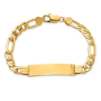 14K Yellow Gold Polished Solid Chain Solid Plate Figaro Link 38x10mm Plate ID Bracelet - 8in view 4