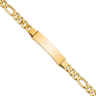 14k Polished Solid Chain/Solid Plate Figaro Link 38x10mm Plate 8 inch ID Bracelet