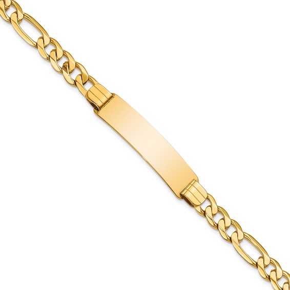 14k Polished Solid Chain/Solid Plate Figaro Link 38x10mm Plate 8 inch ID Bracelet