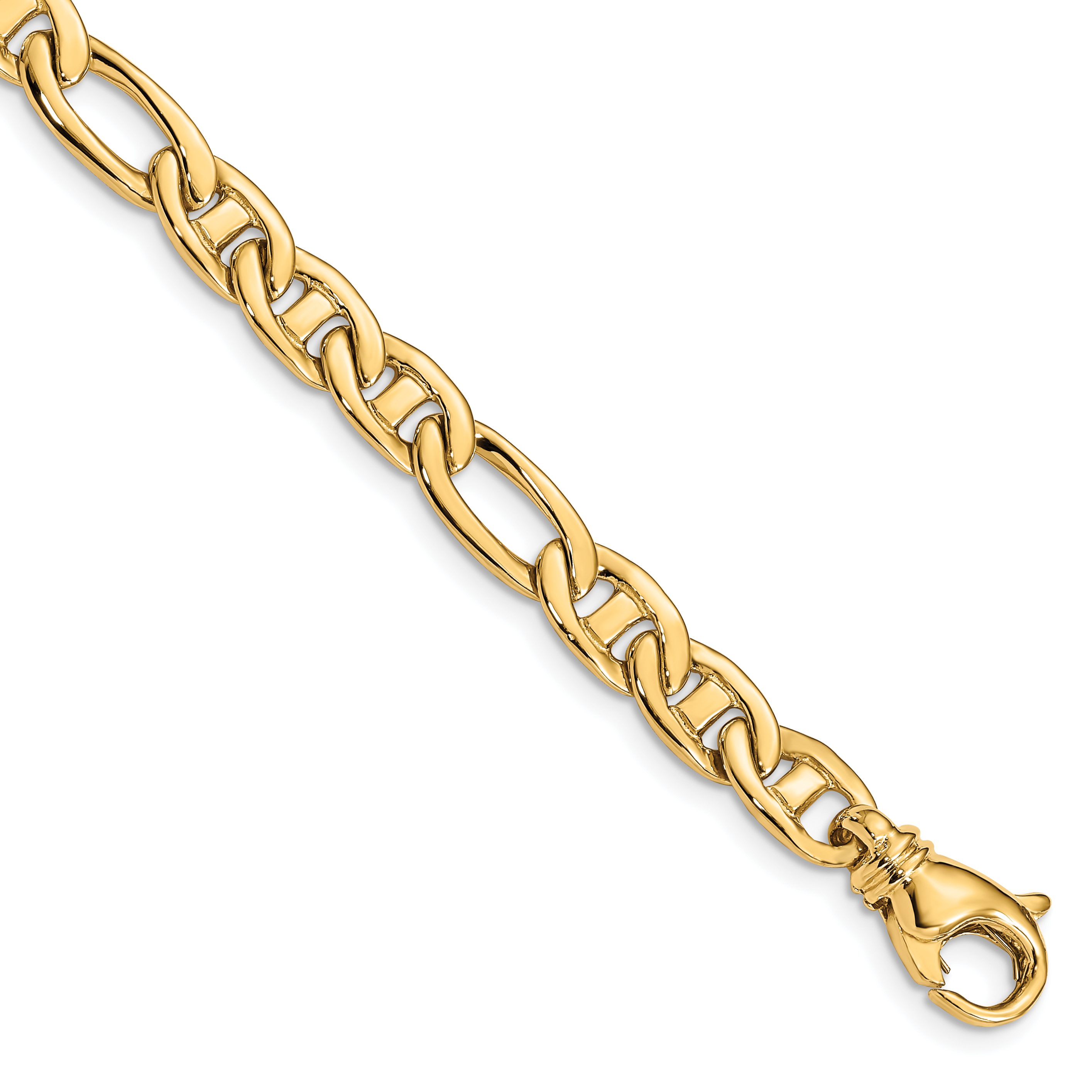 14K 8.25 inch 6.5mm Solid Hand Polished Fancy Flat Anchor Link with Fancy Lobster Clasp Bracelet (FL438-8.25)