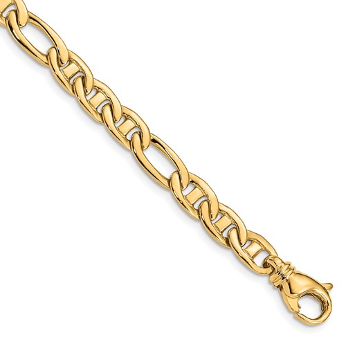 14K 6.5mm Yellow Gold Solid Hand Polished Fancy Flat Anchor Link Bracelet with Fancy Lobster Clasp, 7.25"