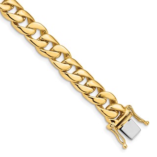 14K 9 inch 8mm Hand Polished Curb Link with Box Catch Clasp Bracelet