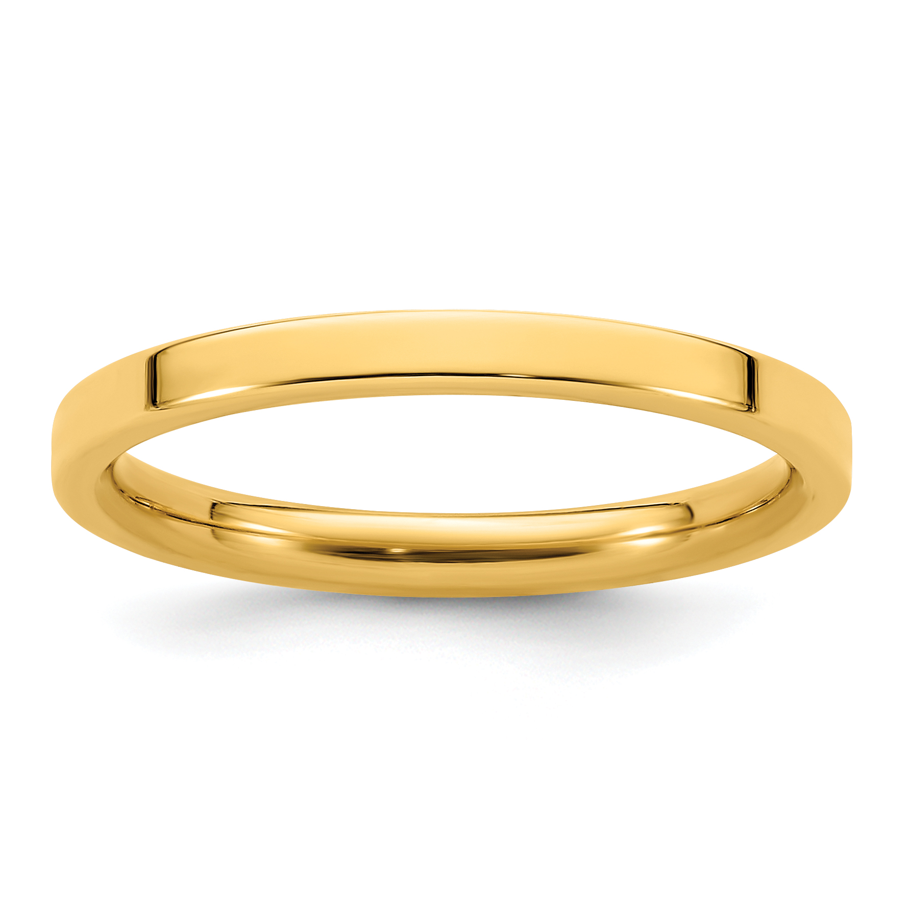 14k Yellow Gold 2mm Standard Weight Flat Comfort Fit Wedding Band Size 6 (FLC020-6)