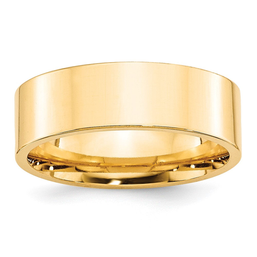 14k Yellow Gold 7mm Standard Weight Flat Comfort Fit Wedding Band Size 9.5 (FLC070-9.5)