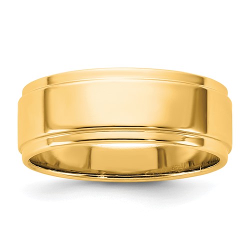 14K 7mm Yellow Gold Flat Band with Step Edge, Size 5