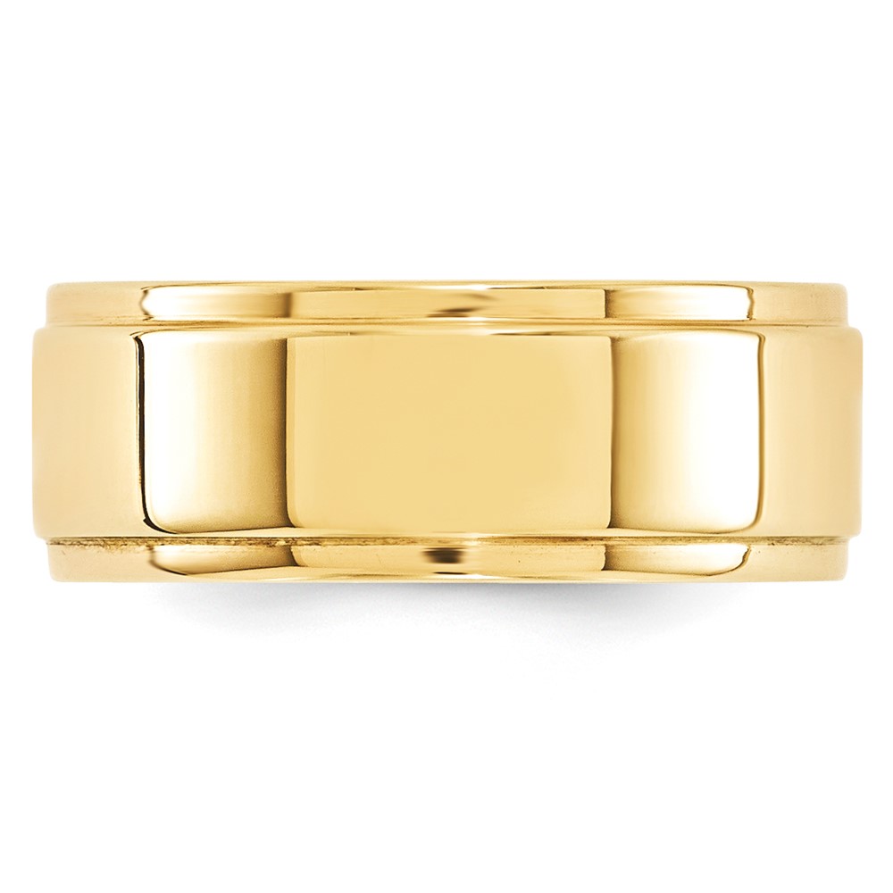 14k Yellow Gold 8mm Flat with Step Edge Wedding Band Size 11 (FLE080-11)