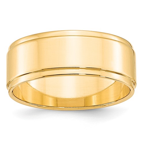 14k Yellow Gold 8mm Flat with Step Edge Wedding Band Size 14