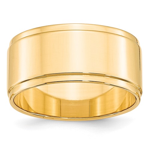 14K Yellow Gold 10mm Flat Band with Step Edge Wedding, Size 9