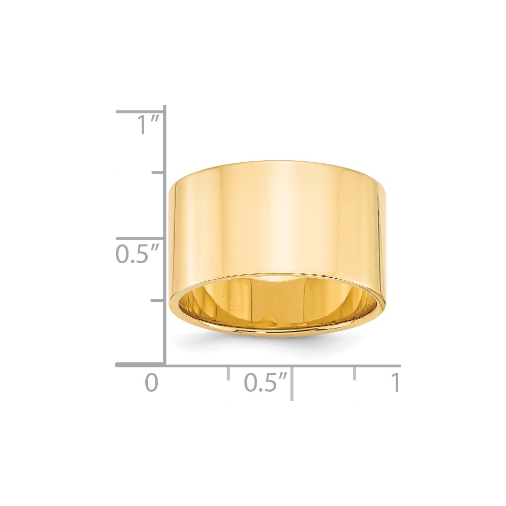 14k Yellow Gold 12mm Lightweight Flat Wedding Band Size 7 (FLL120-7)