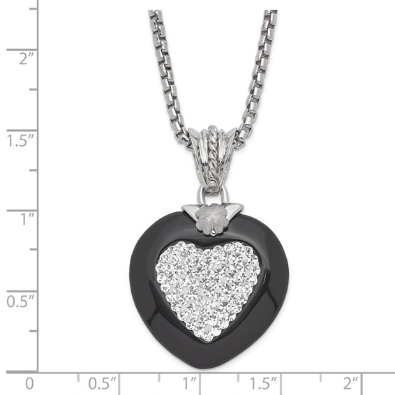 Leslie's Sterling Silver Polished & Satin Crystal & Onyx Heart Necklace