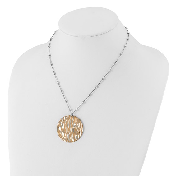 Leslie's Sterling Silver Chocolate Rhodium Diamond-cut Zebra Circle Beaded w/ 2in ext Necklace