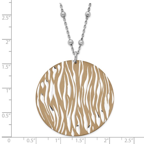 Leslie's Sterling Silver Chocolate Rhodium Diamond-cut Zebra Circle Beaded w/ 2in ext Necklace