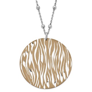 Leslie's Sterling Silver Chocolate Rhodium Diamond-cut Zebra Circle Beaded w/ 2in ext Necklace