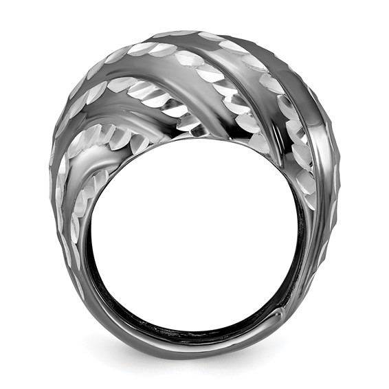Leslie's Sterling Silver Ruthenium-plated Diamond-cut Adjustable Ring