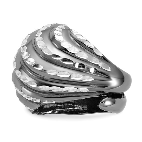 Leslie's Sterling Silver Ruthenium-plated Diamond-cut Adjustable Ring