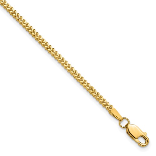 14K 1.5mm Yellow Gold Franco Bracelet with Lobster Clasp, 7"