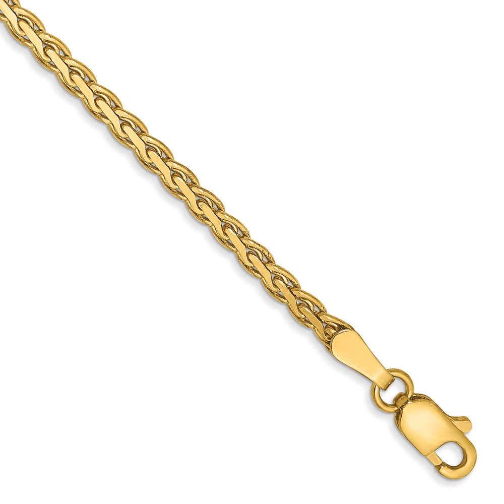 14K 2.4mm Yellow Gold Flat Wheat Bracelet with Lobster Clasp, 7"