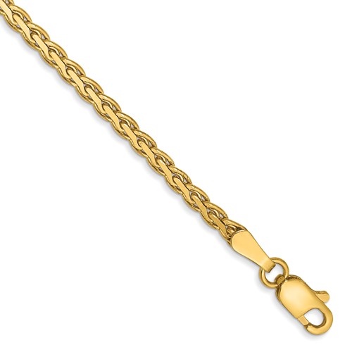 14K 2.4mm Yellow Gold Flat Wheat Bracelet with Lobster Clasp, 7"