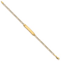 14K Polished Bracelet with Rhodium Pavé Solid Chain Solid Plate Figaro Link 25.5x 5mm Plate ID, 8" view 2