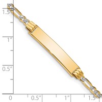 14K Polished Bracelet with Rhodium Pavé Solid Chain Solid Plate Figaro Link 25.5x 5mm Plate ID, 8" view 3