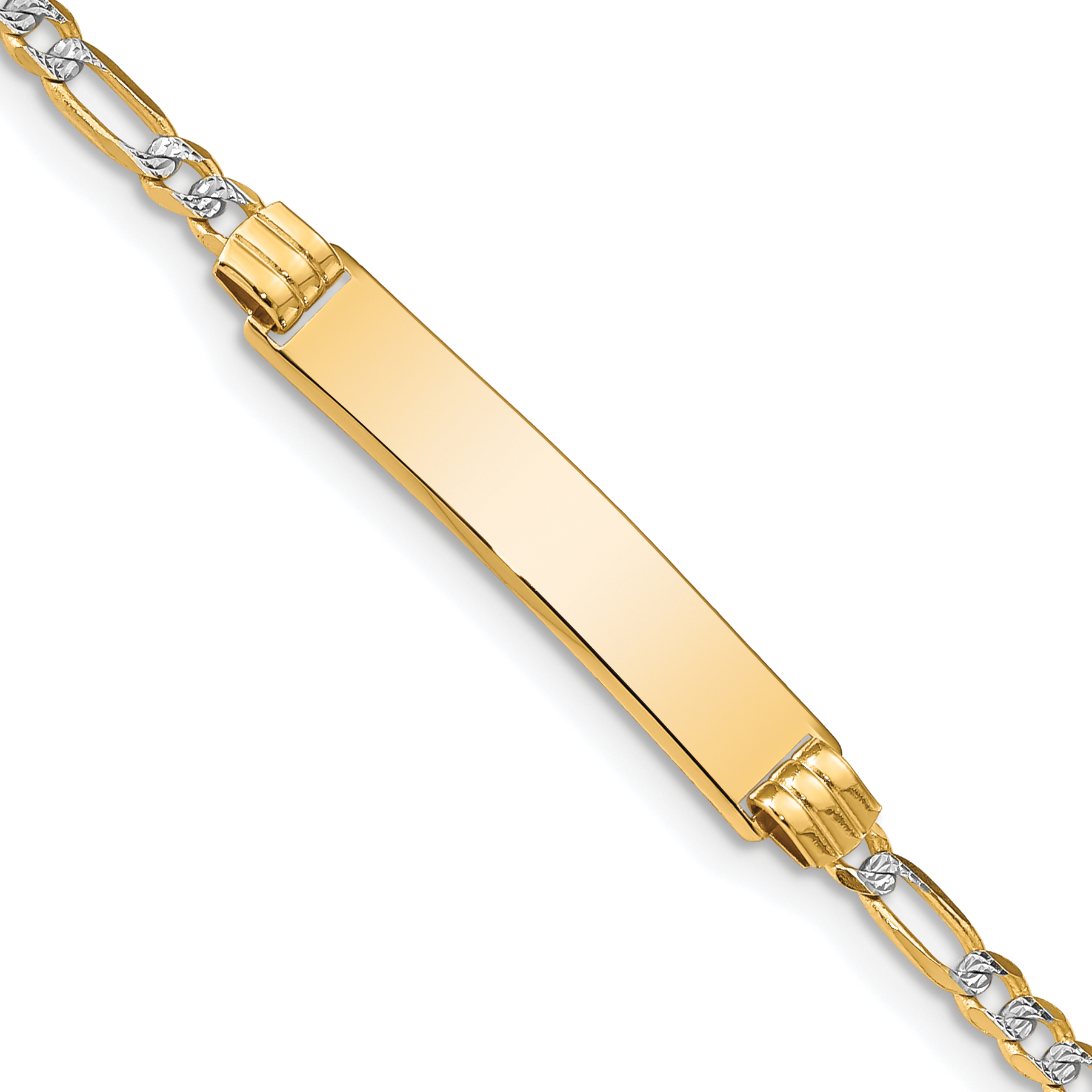 14k Polished with Rhodium PavÃ© Solid Chain/Solid Plate Figaro Link 25.5x5mm Plate 8 inch ID Bracelet (FW080ID-8)