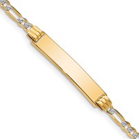 14K Polished Bracelet with Rhodium Pavé Solid Chain Solid Plate Figaro Link 25.5x 5mm Plate ID, 8" view 1