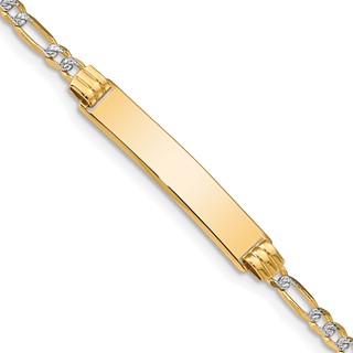 14k Polished with Rhodium Pavé Solid Chain/Solid Plate Figaro Link 25.5x5mm Plate 7 inch ID Bracelet
