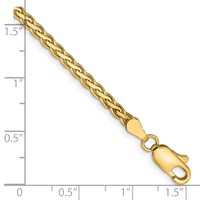 14K 2.8mm Yellow Gold Flat Wheat Bracelet with Lobster Clasp, 7" view 2