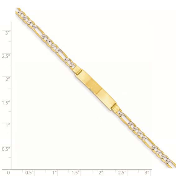 14k Polished with Rhodium Pavé Solid Chain/Solid Plate Figaro Link 25.5x5mm Plate 7 inch ID Bracelet