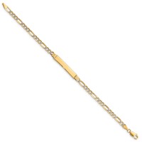 14K Polished Bracelet with Rhodium Pavé Solid Chain Solid Plate Figaro Link 25.5x5mm Plate ID - 7in view 2