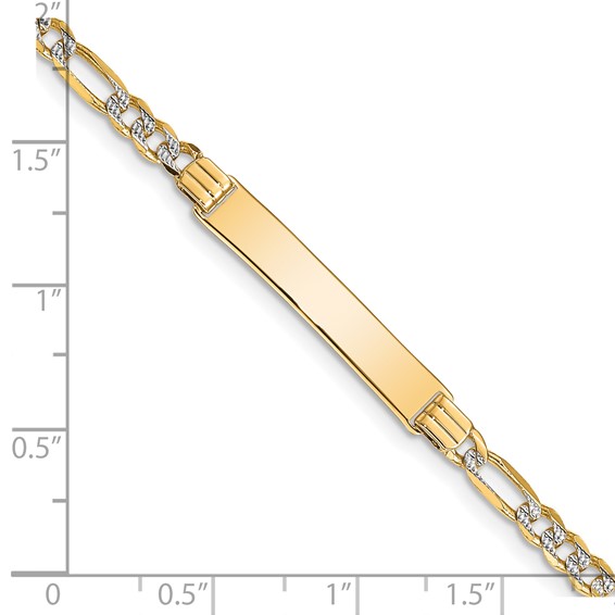 14k Polished with Rhodium Pavé Solid Chain/Solid Plate Figaro Link 25.5x5mm Plate 7 inch ID Bracelet