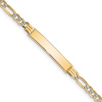 14K Polished Bracelet with Rhodium Pavé Solid Chain Solid Plate Figaro Link 25.5x5mm Plate ID - 7in view 1