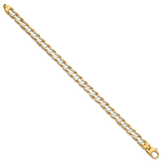 14k Two-tone 7.5mm Hand-polished Fancy Link 8.5 inch Bracelet