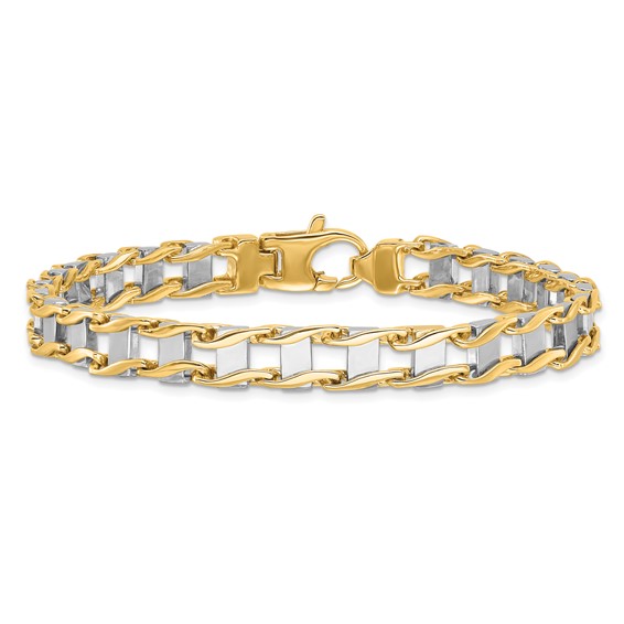 14k Two-tone 7.5mm Hand-polished Fancy Link 8.5 inch Bracelet