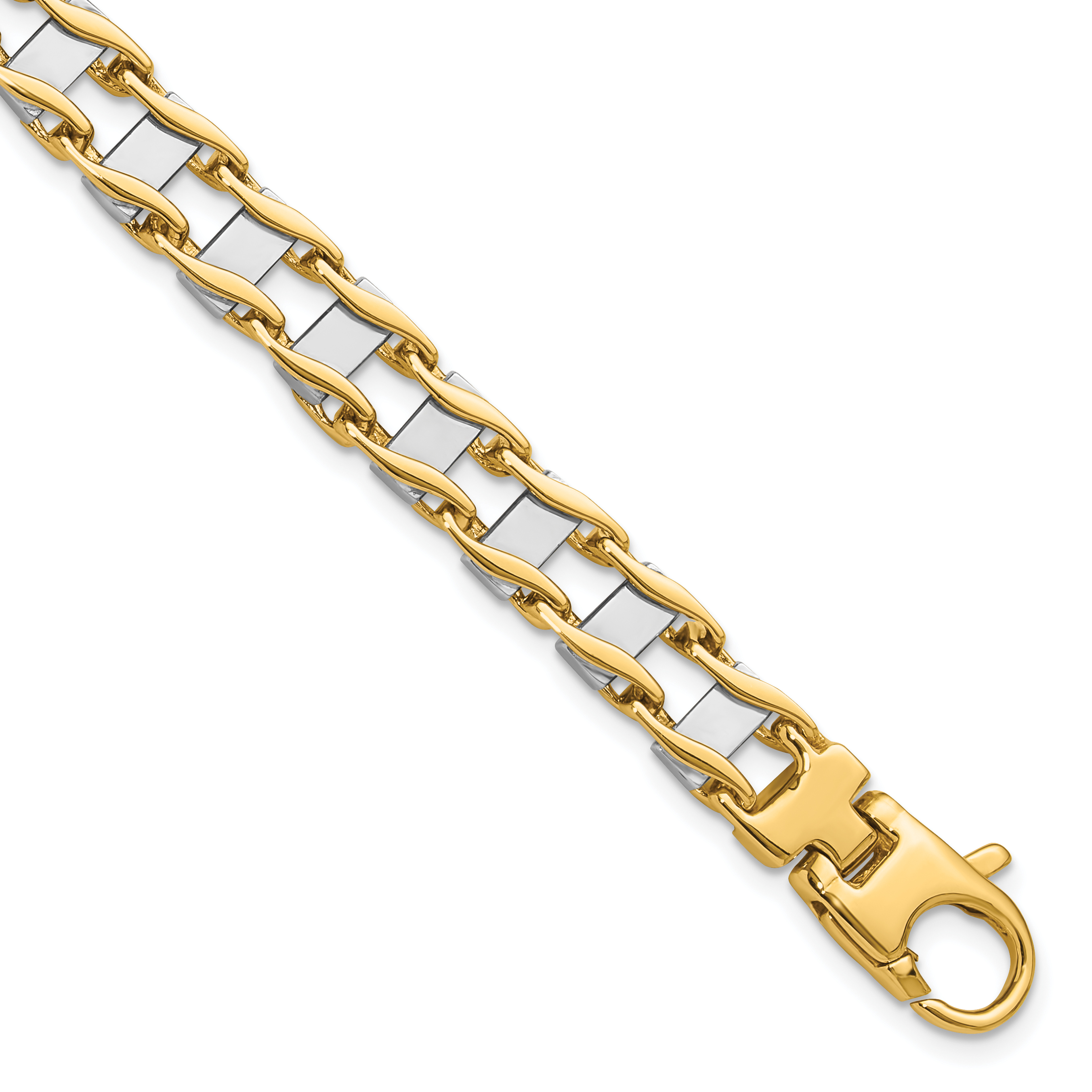 14k Two-tone 7.5mm Hand-polished Fancy Link 8.5 inch Bracelet (GB168-8.5)