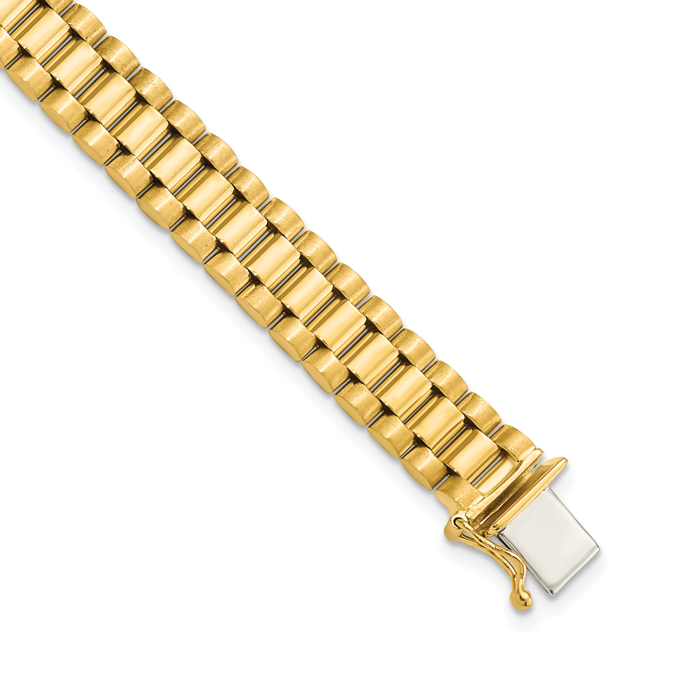 14k Polished and Satin 8mm Mens Fancy Link 8 inch Bracelet (GB213-8)