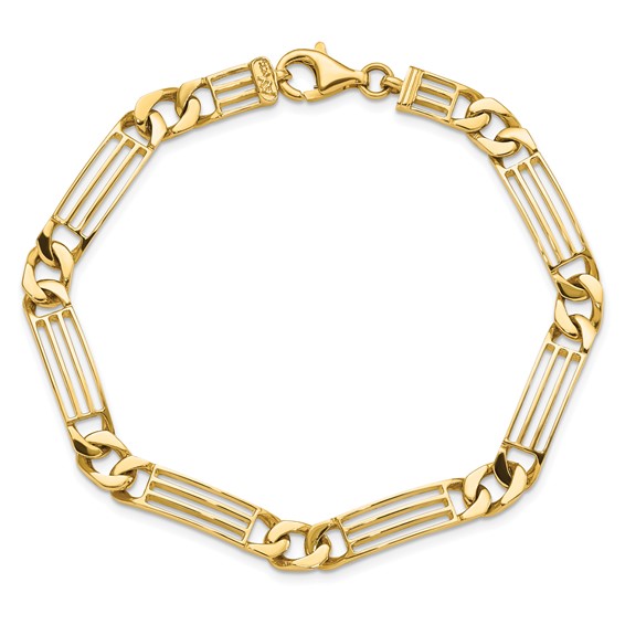 14k Polished 7mm Fancy Curb Link and Bars 8.5 inch Bracelet
