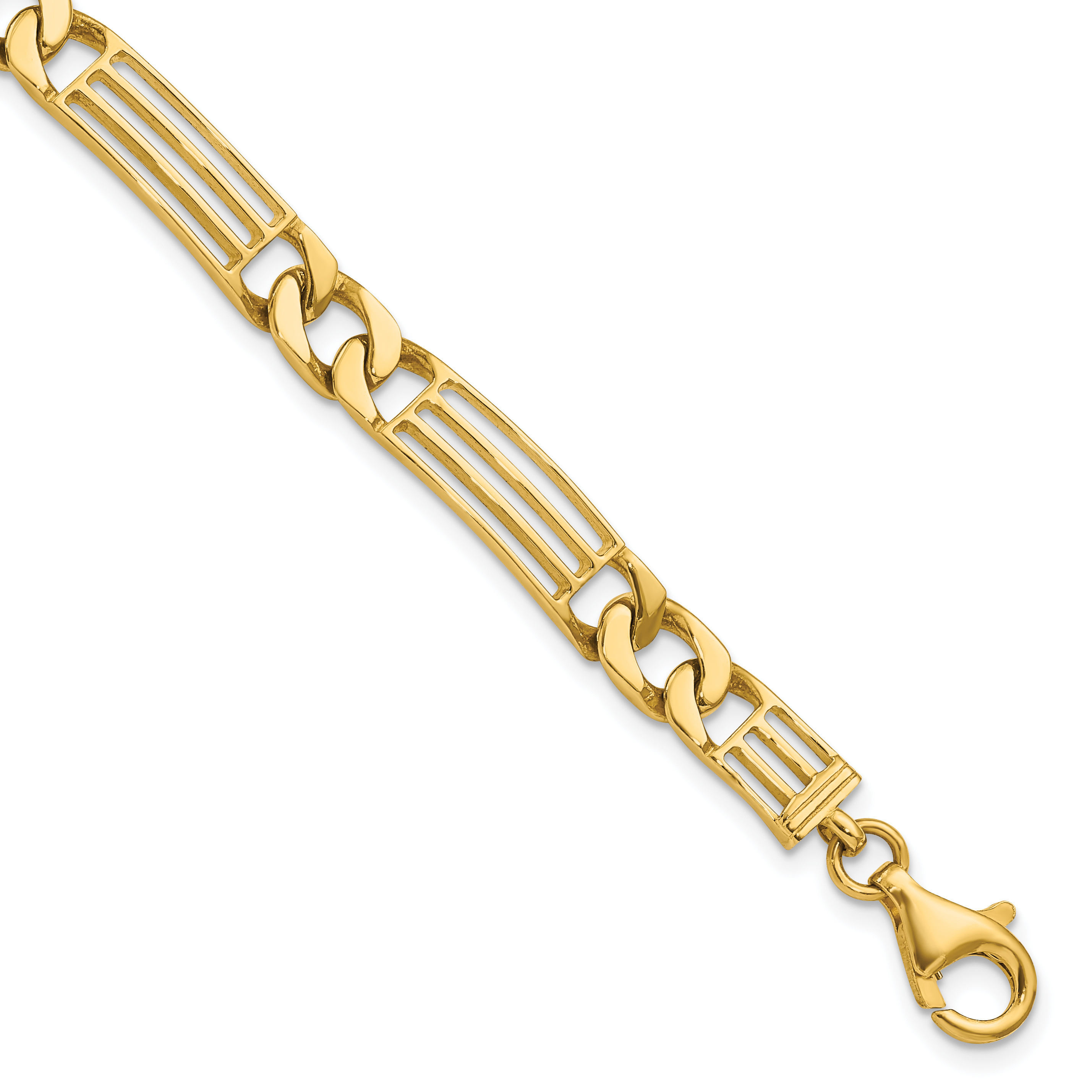 14k Polished 7mm Fancy Curb Link and Bars 8.5 inch Bracelet (GB242-8.5)