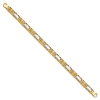 14K Two-tone High Polished 7.4mm Fancy Bar Link Mens Bracelet, 8.5" view 2