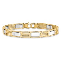 14K Two-tone High Polished 7.4mm Fancy Bar Link Mens Bracelet, 8.5" view 3