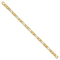 14K Two-tone Polished and Satin 6.3mm Fancy Bar Link Mens Bracelet, 8.5" view 2