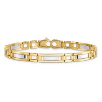 14K Two-tone Polished and Satin 6.3mm Fancy Bar Link Mens Bracelet, 8.5" view 3