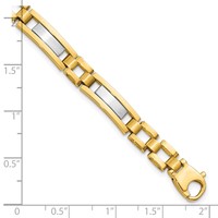 14K Two-tone Polished and Satin 6.3mm Fancy Bar Link Mens Bracelet, 8.5" view 4