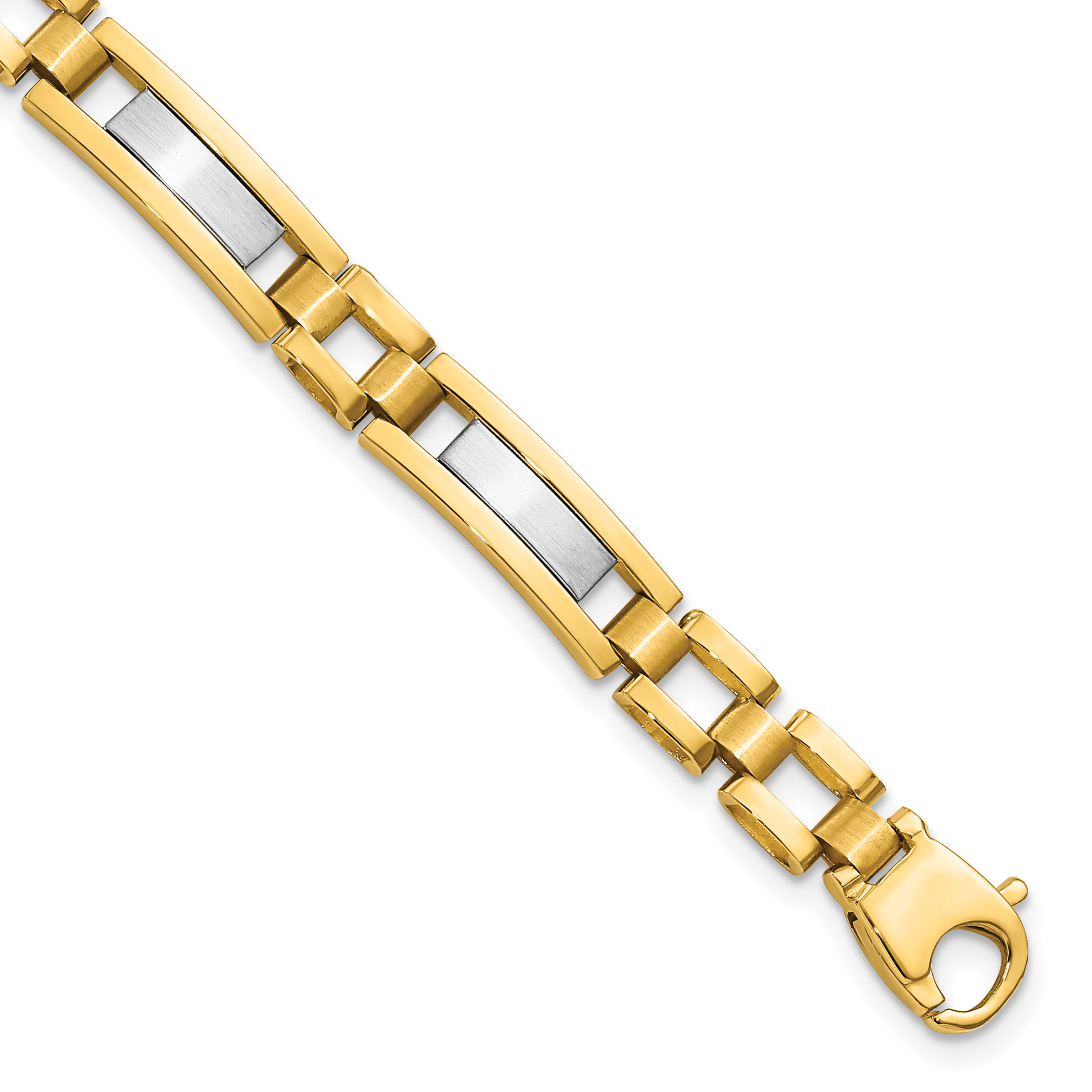 14k Two-tone Polished and Satin 6.3mm Fancy Bar Link 8.5 inch Mens Bracelet (GB247-8.5)