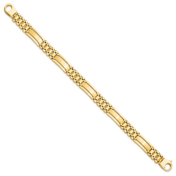 14k Polished and Satin 8.8mm Fancy Bar Link 8.5 inch Mens Bracelet