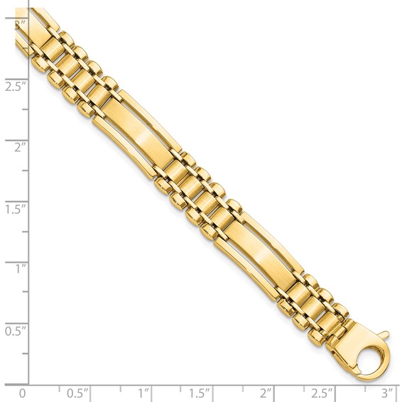 14k Polished and Satin 8.8mm Fancy Bar Link 8.5 inch Mens Bracelet