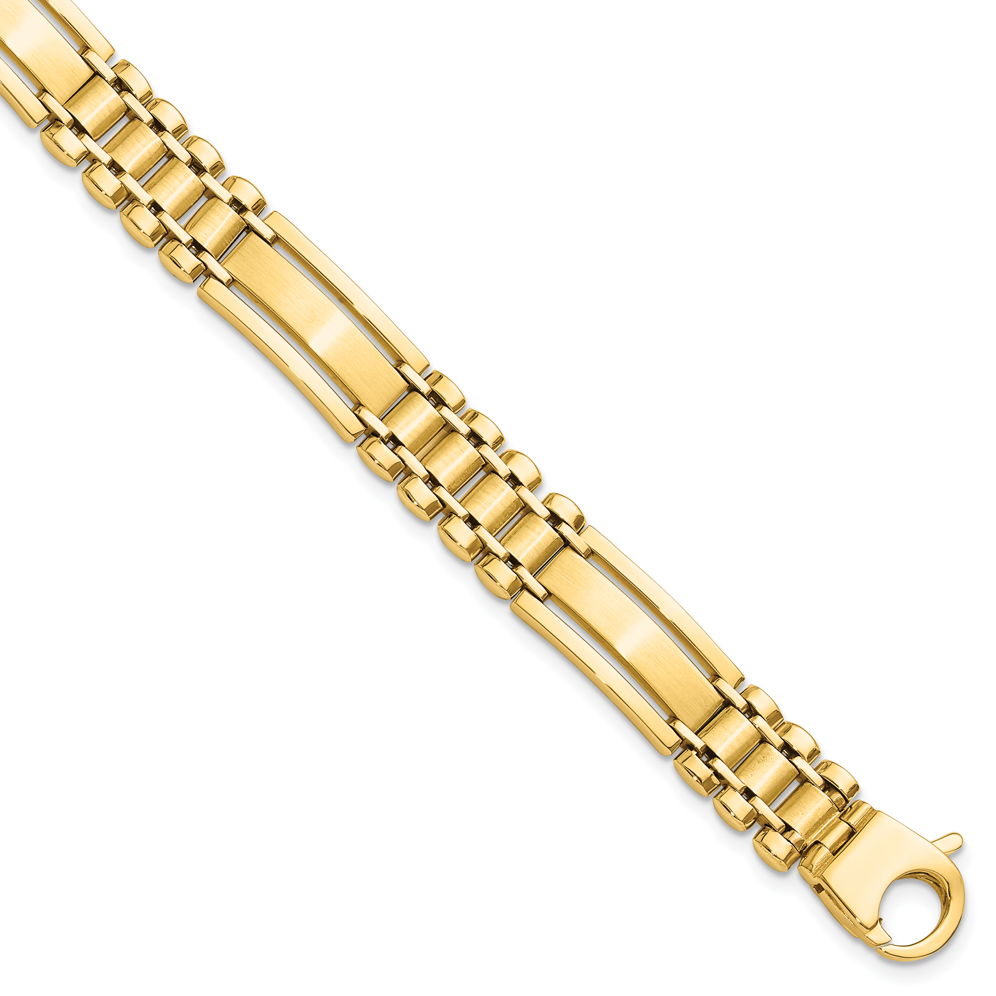 14k Polished and Satin 8.8mm Fancy Bar Link 8.5 inch Mens Bracelet (GB253-8.5)