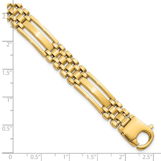 14k Polished and Satin 10mm Fancy Bar Link 8.75 inch Mens Bracelet