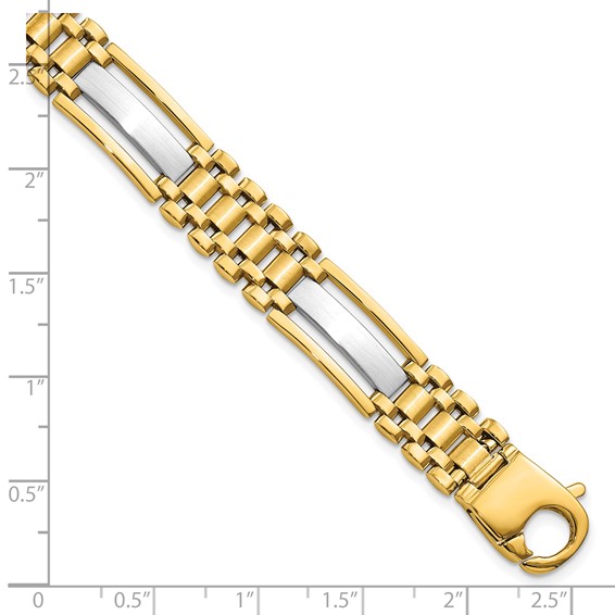 14k Two-tone Polished and Satin 10.2mm Multi Link with Bars 8.75 inch Mens Bracelet