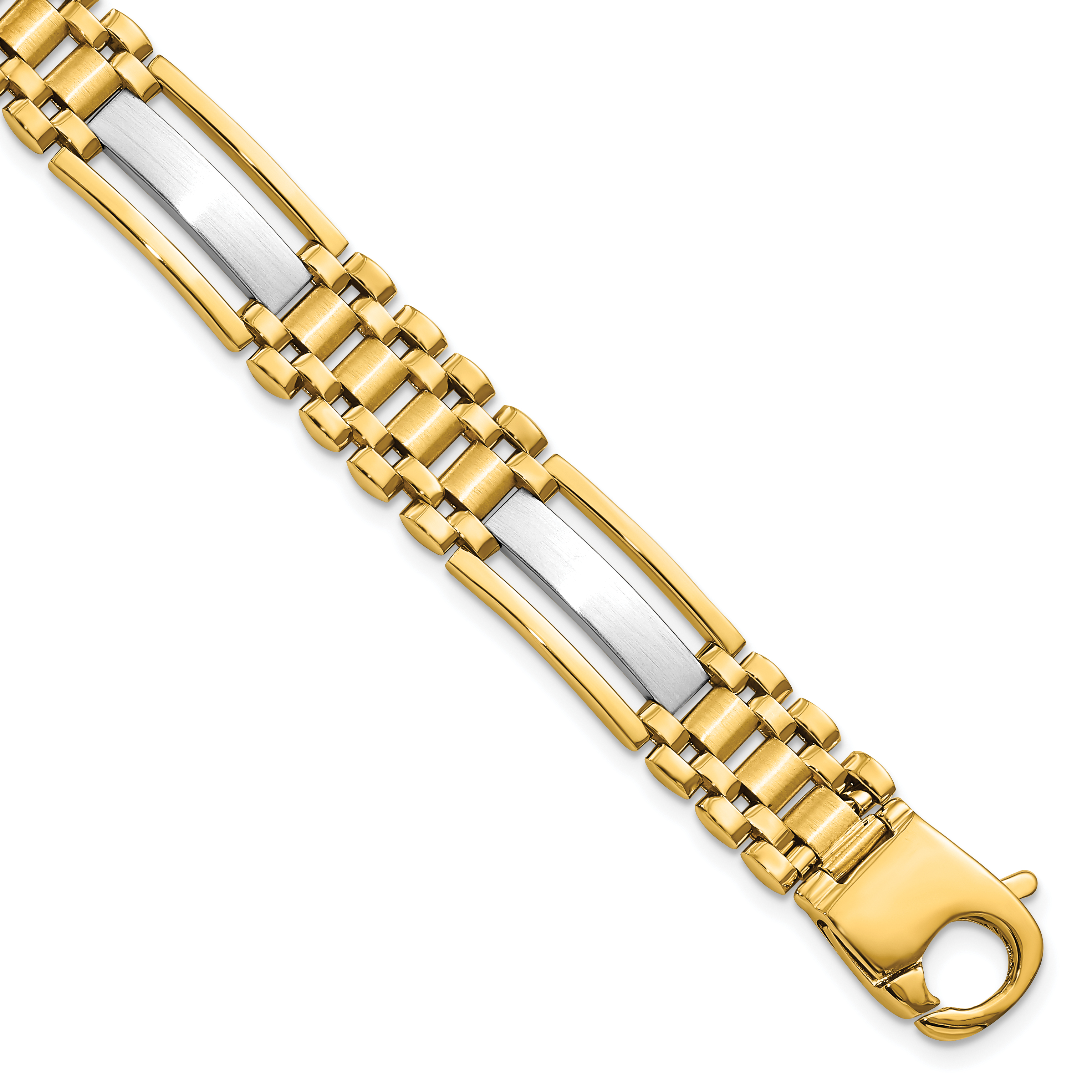 14k Two-tone Polished and Satin 10.2mm Multi Link with Bars 8.75 inch Mens Bracelet (GB255-8.75)